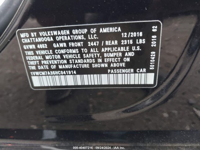 1VWCM7A35HC041914 Volkswagen Passat V6 Sel Premium