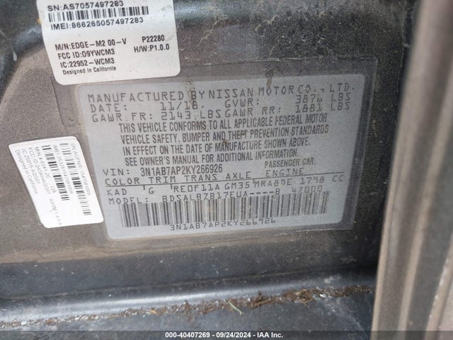 Nissan SENTRA S 2019 3N1AB7AP2KY266926 Image 9