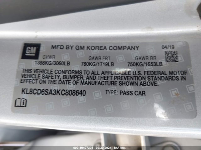 Chevrolet Spark 1lt Cvt 2019 KL8CD6SA3KC808640 Image 9
