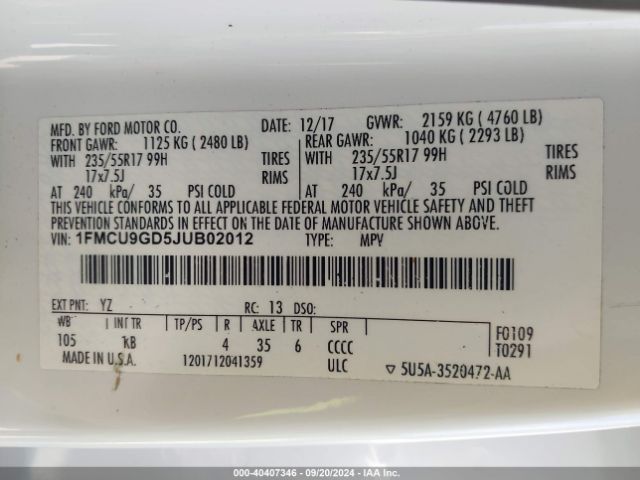 2018 FORD ESCAPE 1FMCU9GD5JUB02012 Photo 8