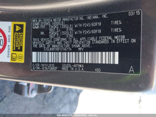 5TDJKRFH0FS146114 Toyota Highlander Xle V6