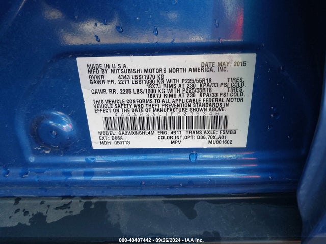 2015 MITSUBISHI OUTLANDER SPORT 4A4AP3AU1FE035346 Photo 8
