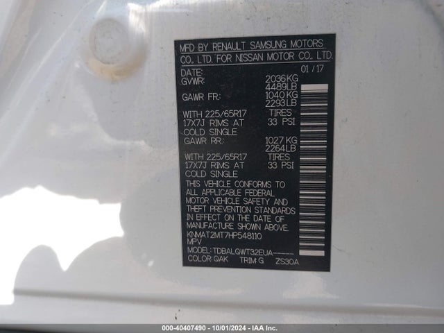 Nissan ROGUE SV 2017 KNMAT2MT7HP548110 Image 9
