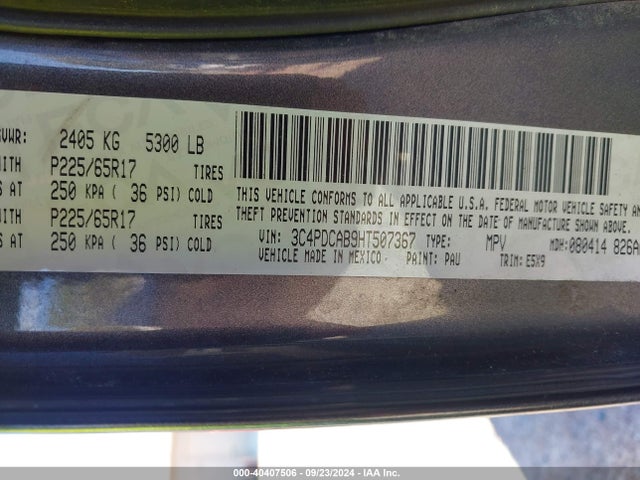 Dodge JOURNEY SE 2017 3C4PDCAB9HT507367 Image 9