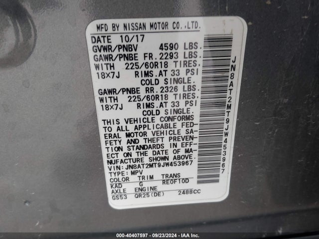 Nissan Rogue Sl 2018 JN8AT2MT9JW453967 Image 9