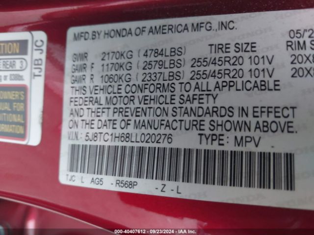 5J8TC1H68LL020276 Acura Rdx A-spec Package