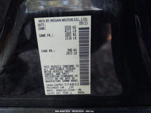 Nissan Altima 2.5 S 2015 1N4AL3AP9FC574652 Image 9