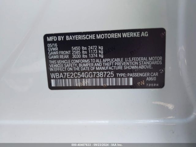 WBA7E2C54GG738725 BMW 740I