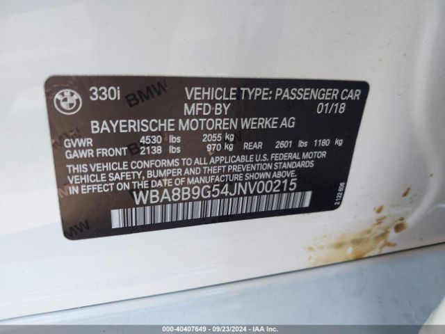 WBA8B9G54JNV00215 BMW 330I