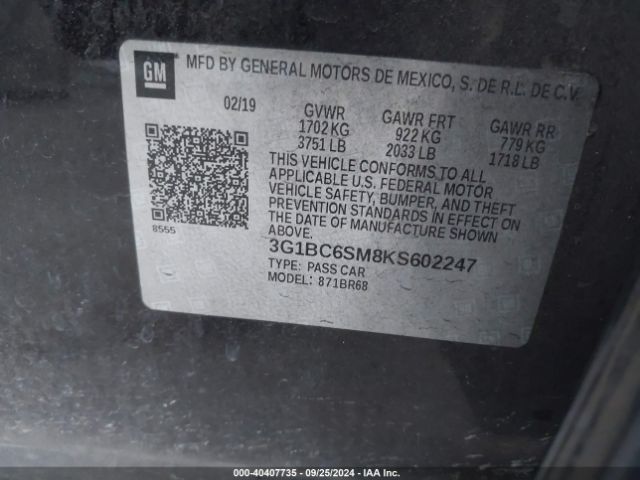 3G1BC6SM8KS602247 Chevrolet CRUZE LS