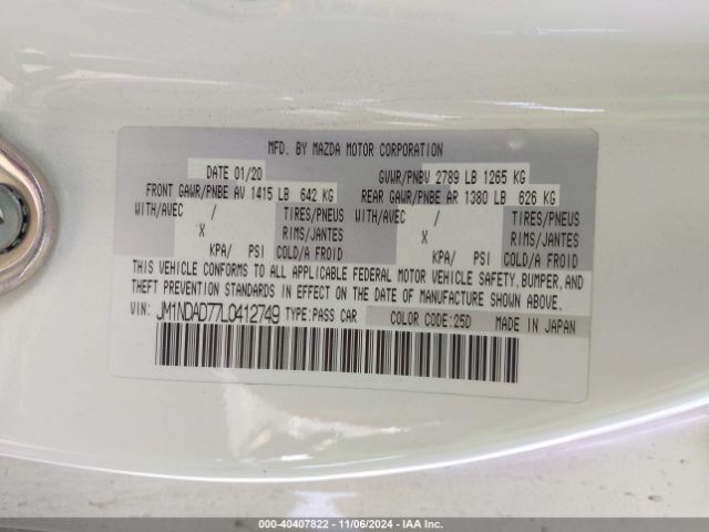 JM1NDAD77L0412749 Mazda Mx-5 Miata Grand Touring