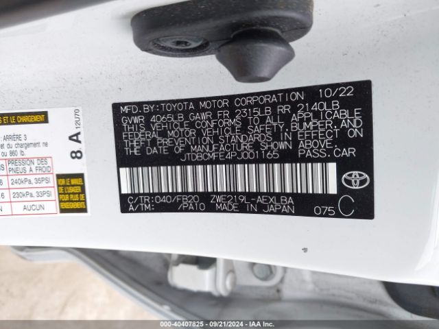 JTDBCMFE4PJ001165 Toyota Corolla Hybrid Le