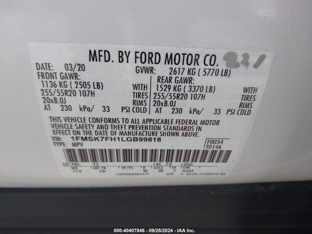 Ford Explorer Limited 2020 1FMSK7FH1LGB99818 Image 9