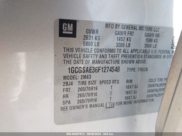 1GCGSAE36F1274548 Chevrolet Colorado Wt