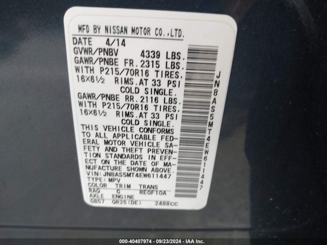 Nissan Rogue Select S 2014 JN8AS5MT4EW611447 Image 9