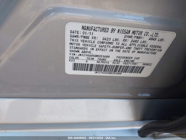 Продаж на аукціоні авто 2011 Infiniti G37x, vin: JN1CV6AR5BM353489, номер лоту: 40408002