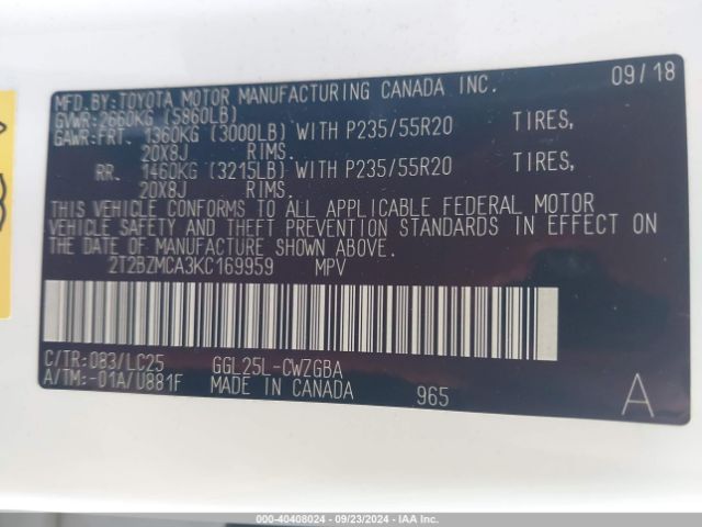 2T2BZMCA3KC169959 Lexus Rx 350 F Sport