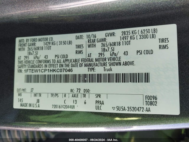 Ford F-150 Xlt 2017 1FTEW1CP1HKC07046 Image 9
