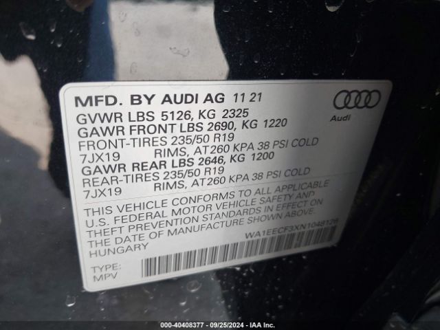 WA1EECF3XN1048126 Audi Q3 Premium Plus 45 Tfsi S Line Quattro Tiptronic