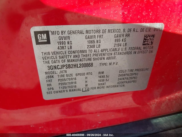 Chevrolet Trax Lt 2017 3GNCJPSB2HL200868 Image 9