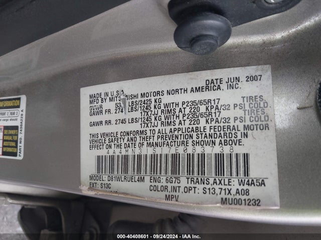 2007 MITSUBISHI ENDEAVOR 4A4MN31S17E083738 Photo 8