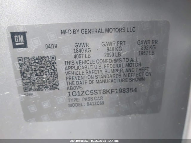 Chevrolet Malibu 1fl 2019 1G1ZC5ST8KF198354 Image 9
