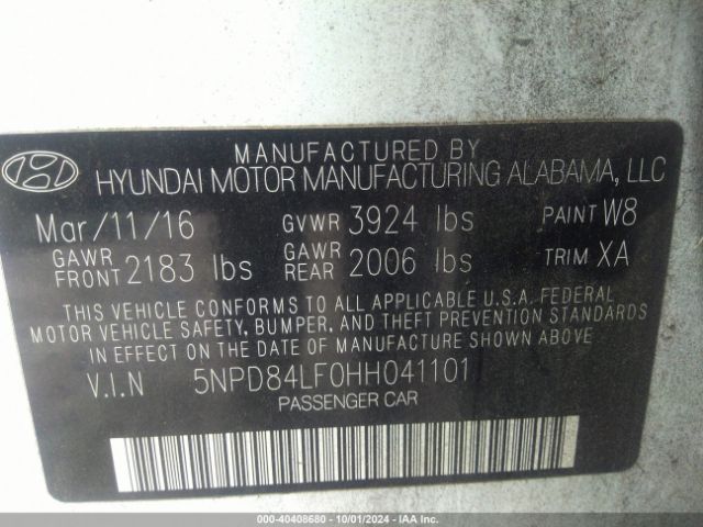 5NPD84LF0HH041101 Hyundai ELANTRA SE