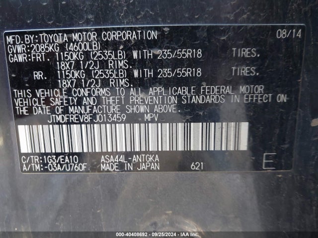 Toyota Rav4 Limited 2015 JTMDFREV8FJ013459 Image 9