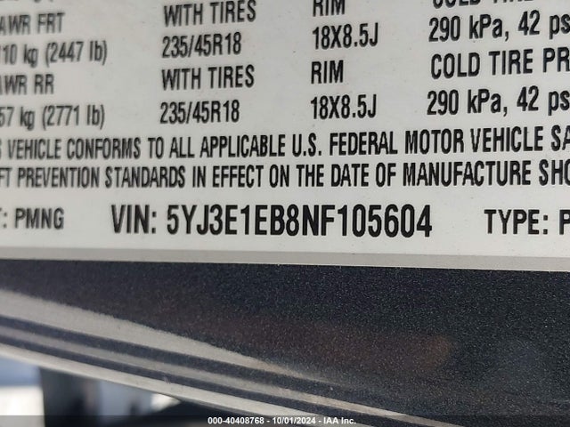 2022 TESLA MODEL 3 5YJ3E1EB8NF105604 Photo 8