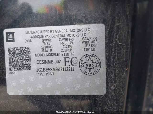 1G1BE5SM9K7112211 Chevrolet CRUZE LT