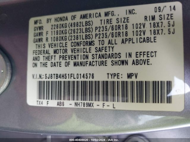 5J8TB4H51FL014576 Acura RDX