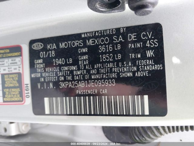 3KPA25AB1JE095933 KIA RIO LX