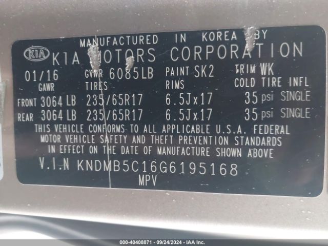 KNDMB5C16G6195168 KIA SEDONA LX