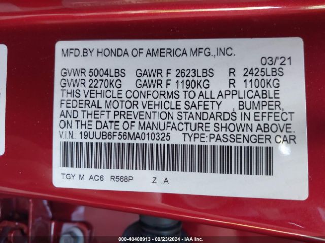 19UUB6F56MA010325 Acura Tlx A-spec Package