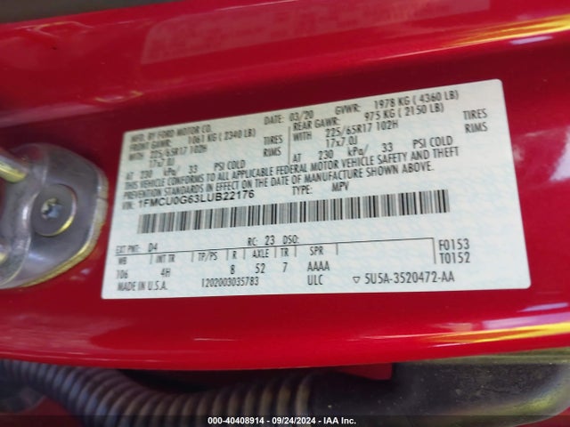 Ford ESCAPE SE 2020 1FMCU0G63LUB22176 Image 9