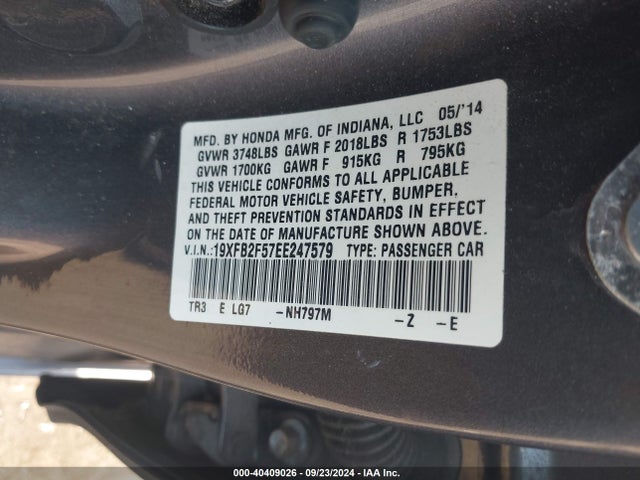 Honda Civic Lx 2014 19XFB2F57EE247579 Image 9