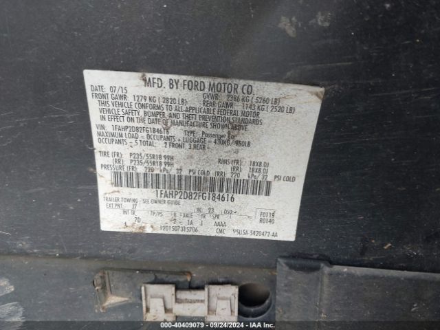 1FAHP2D82FG184616 Ford TAURUS SE