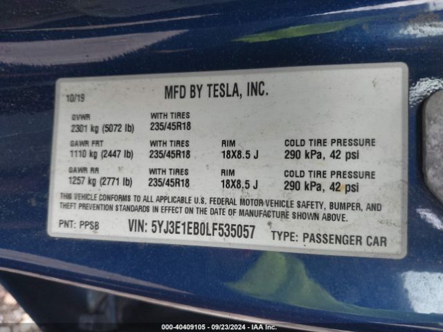 5YJ3E1EB0LF535057 Tesla Model 3 Long Range Dual Motor All-wheel Drive