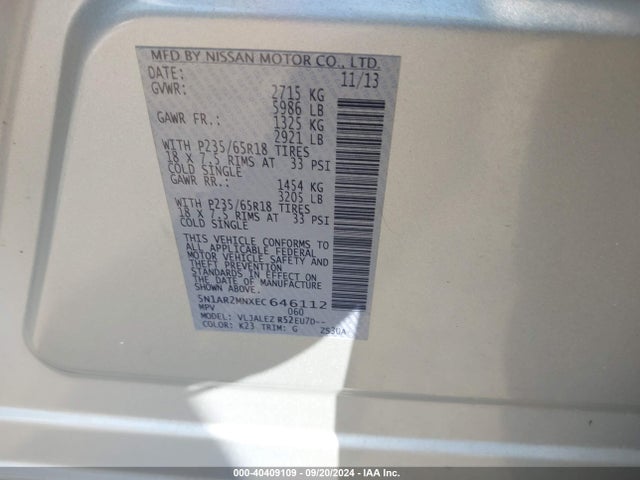 Nissan Pathfinder Sv 2014 5N1AR2MNXEC646112 Image 9