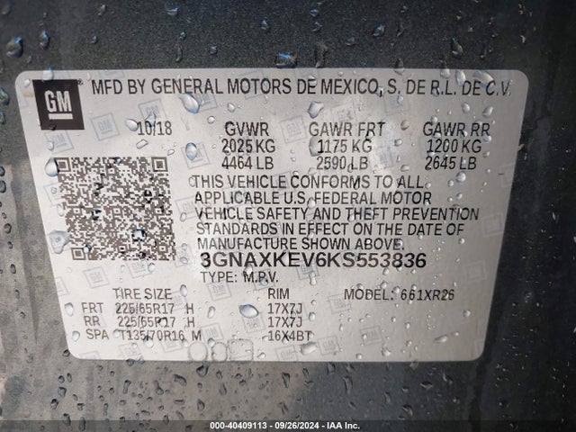 Chevrolet EQUINOX LT 2019 3GNAXKEV6KS553836 Image 9