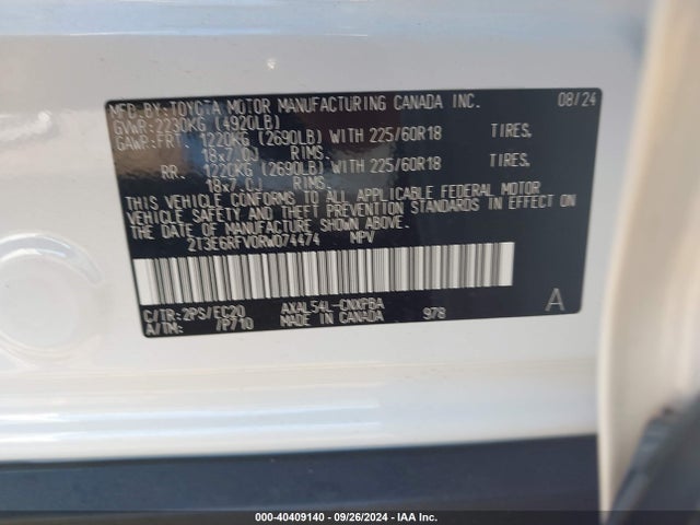 2T3E6RFV0RW074474 Toyota Rav4 Hybrid Xse
