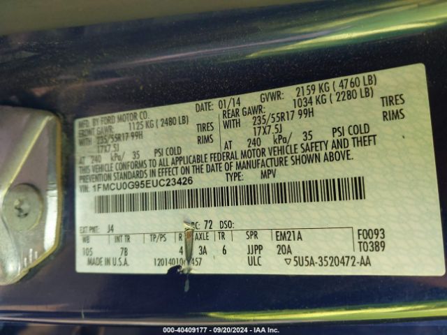 1FMCU0G95EUC23426 Ford ESCAPE SE