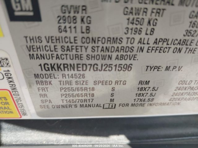 1GKKRNED7GJ251596 GMC Acadia Sle-1