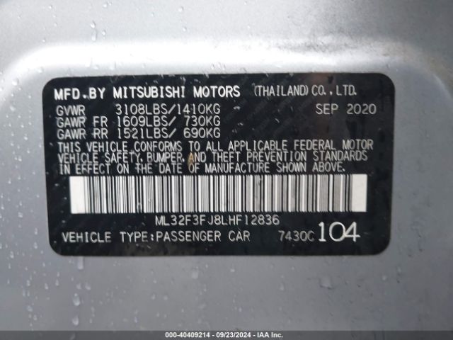 2020 MITSUBISHI MIRAGE G4 ML32F3FJ8LHF12836 Photo 8