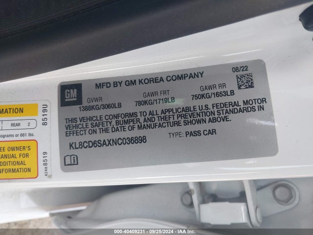 Chevrolet Spark Fwd 1lt Automatic 2022 KL8CD6SAXNC036898 Image 9