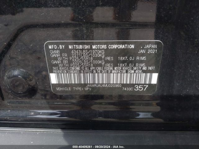 JA4ARUAU4MU020960 Mitsubishi Outlander Sport 2.0 Be Awc/2.0 Es Awc/2.0 Le Awc/2.0 Se Awc