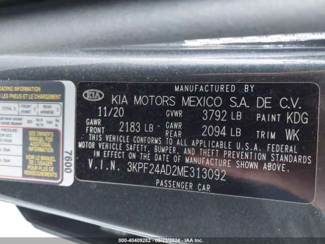 3KPF24AD2ME313092 KIA FORTE FE