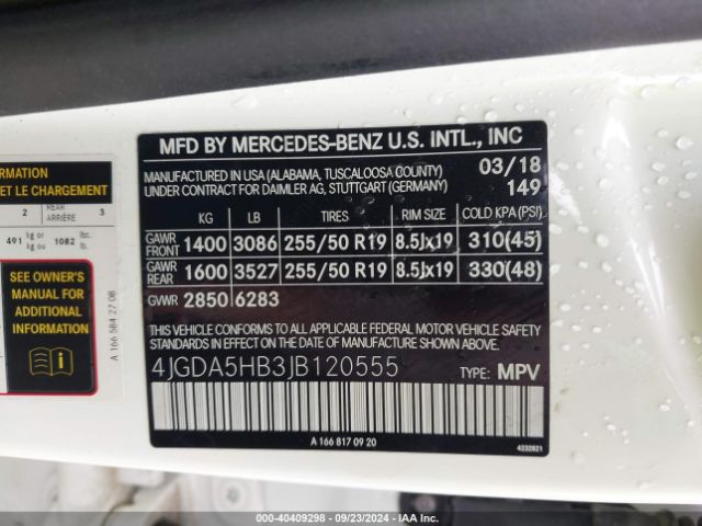 4JGDA5HB3JB120555 Mercedes-Benz Gle 350 4matic