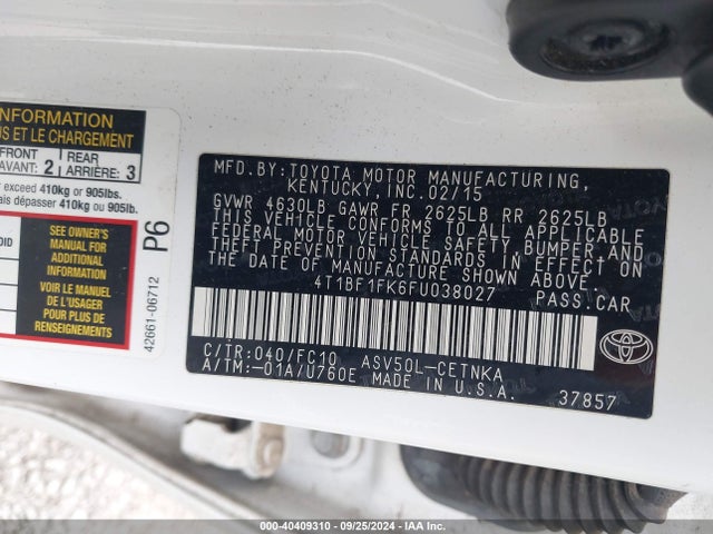 Toyota CAMRY LE 2015 4T1BF1FK6FU038027 Image 9