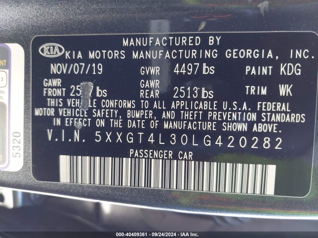 5XXGT4L30LG420282 KIA Optima S
